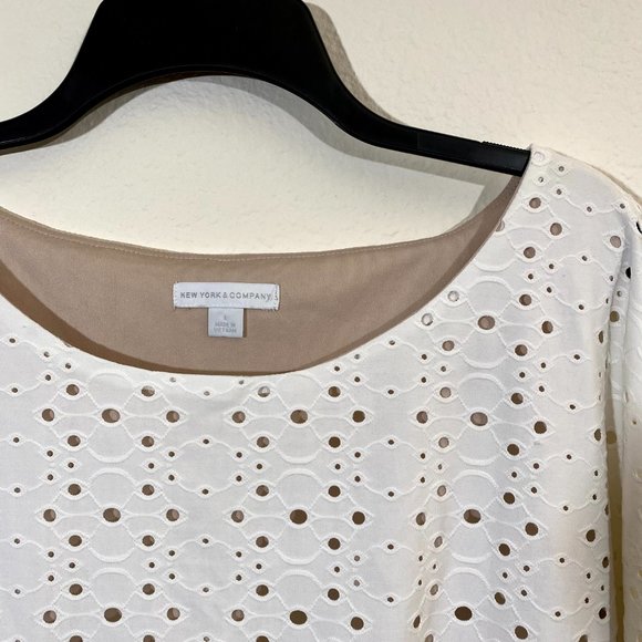 New York & Company sz:L White Tan Perforated Dress - Picture 9 of 11